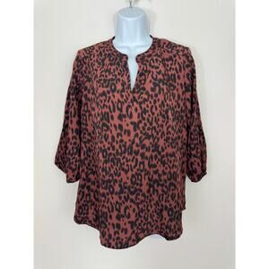PerSeption Concept Leopard Print Split Neck Blouse NWT Size Medium